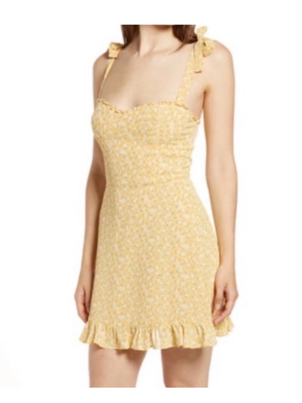 Reformation Christine Dress Yellow Floral Tie Strap Mini Size 2